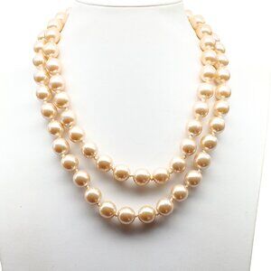 Vintage Double-Strand Faux Pearl Necklace with Ornate Clasp